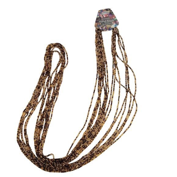 48" Long Brown Tan Seed Bead Necklace Boho Multistrand India Handmade  NEW - Picture 4 of 8